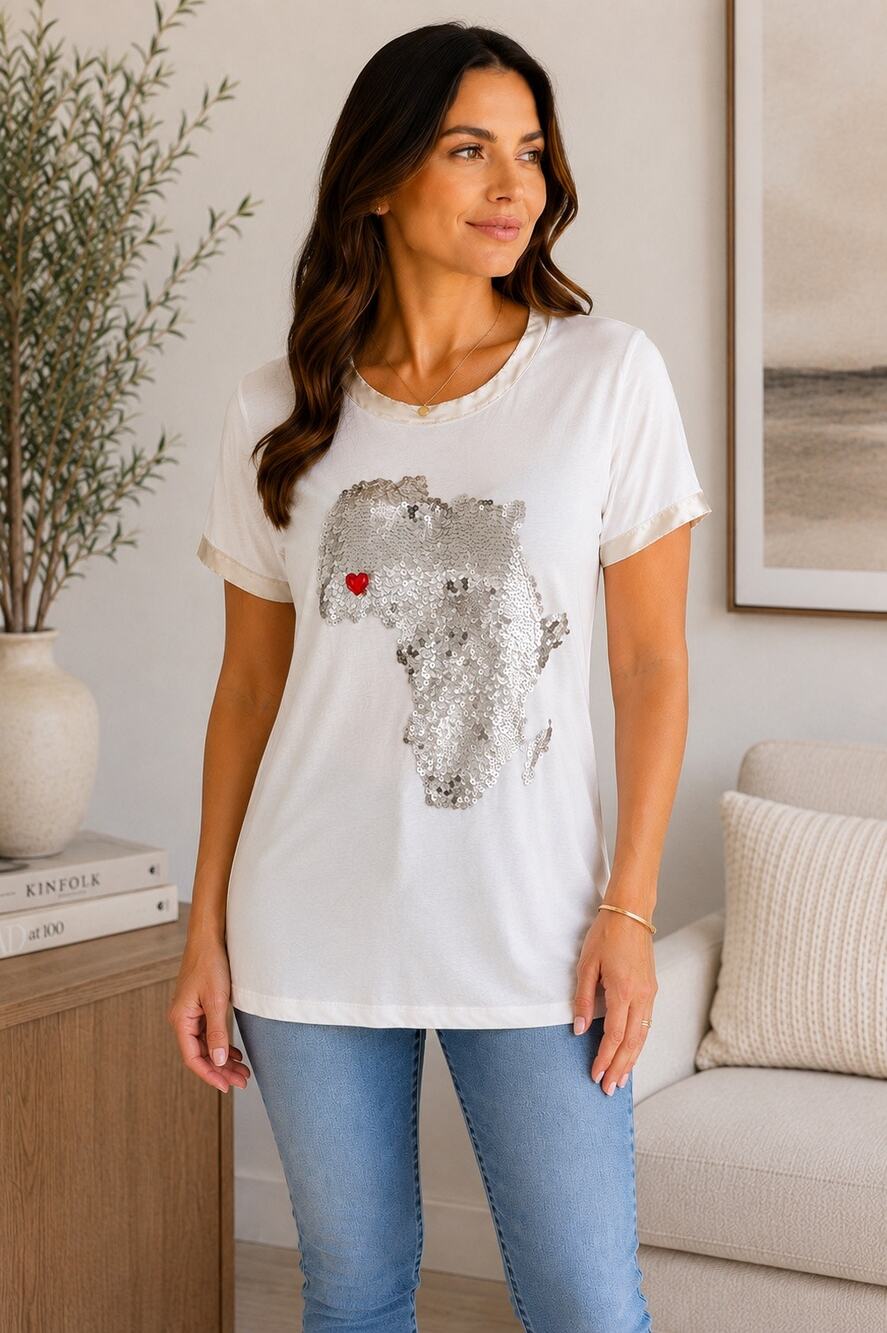 P.A.R.O.S.H. Designer Sequin Africa Graphic Tee Medium